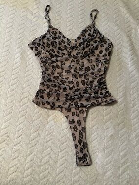 meraki Taupe and Black Leopard Print Cami Bodysuit size medium